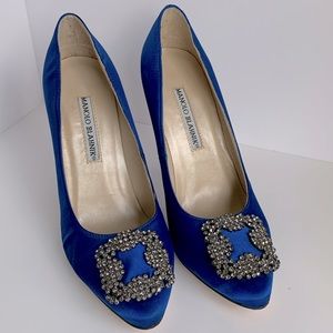 Manolo Blahnik Hangisi Blue Satin Size 37